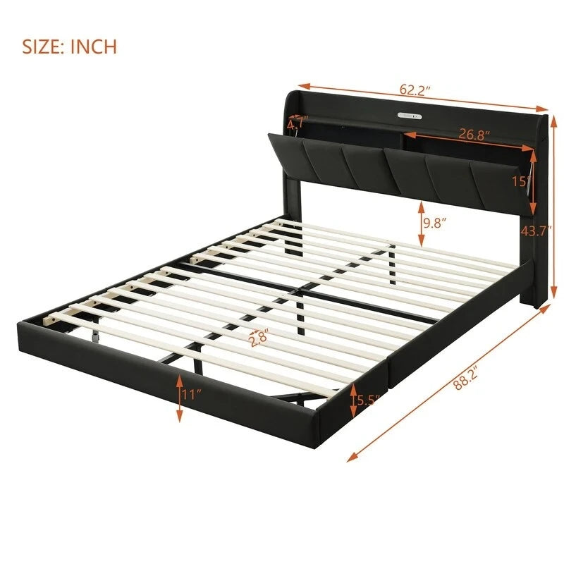 Queen Size Bed Frame with Storage,Touch Sensor Light and USB port