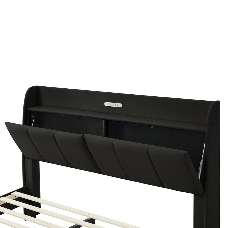 Queen Size Bed Frame with Storage,Touch Sensor Light and USB port