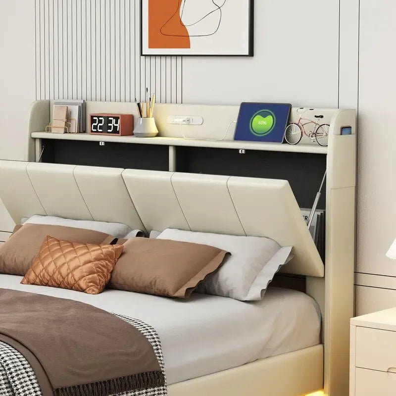 Queen Size Bed Frame with Storage,Touch Sensor Light and USB port