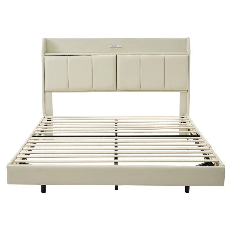 Queen Size Bed Frame with Storage,Touch Sensor Light and USB port