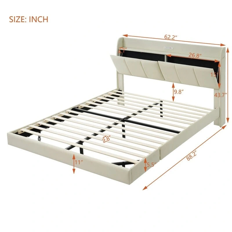 Queen Size Bed Frame with Storage,Touch Sensor Light and USB port