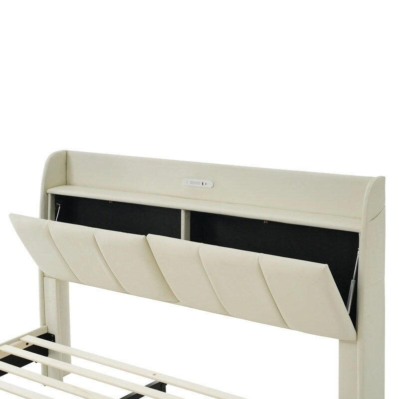 Queen Size Bed Frame with Storage,Touch Sensor Light and USB port