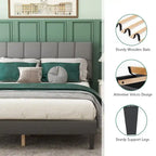 Queen Size Platform Bed Frame with Fabric Upholstered Headboard and Wooden Slats Support, No Box Spring Needed/Easy Assembly