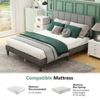Queen Size Platform Bed Frame with Fabric Upholstered Headboard and Wooden Slats Support, No Box Spring Needed/Easy Assembly