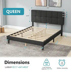 Queen Size Platform Bed Frame with Fabric Upholstered Headboard and Wooden Slats Support, No Box Spring Needed/Easy Assembly