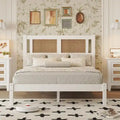 Queen Size Wood Platform Bed with Natural Rattan Headboard
