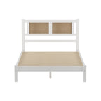 Queen Size Wood Platform Bed with Natural Rattan Headboard