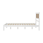 Queen Size Wood Platform Bed with Natural Rattan Headboard