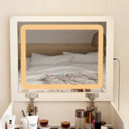 Vanity Set LED Mirror Storage Stool Adjustable Lighting Glass Top