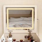 Vanity Set LED Mirror Storage Stool Adjustable Lighting Glass Top