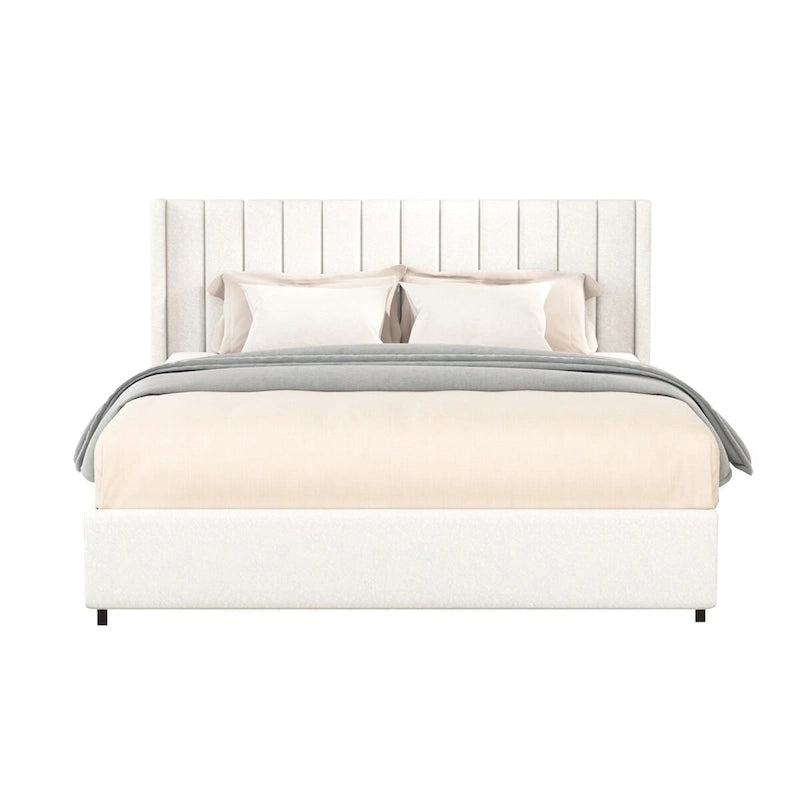 Lilium Ivory Boucle Upholstered Queen Platform Bed with Drawers by Christopher Knight Home