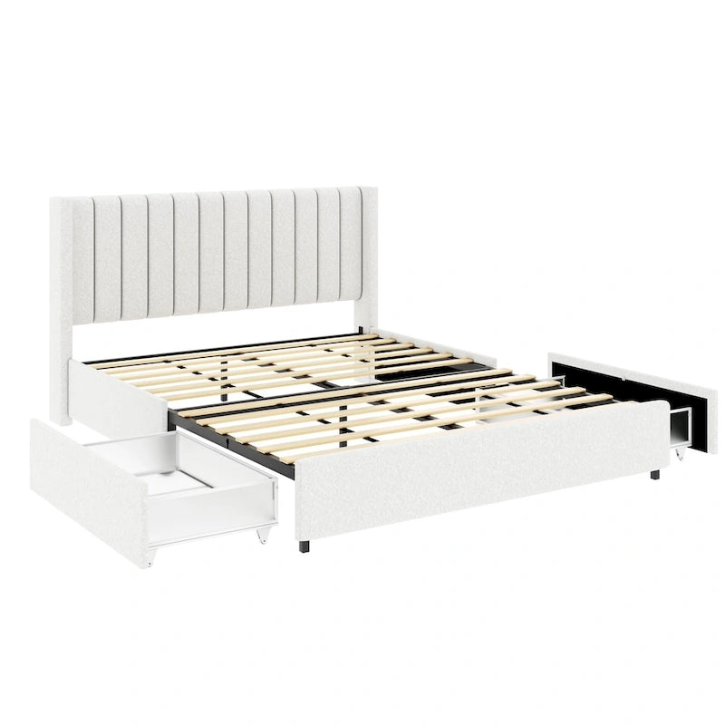Lilium Ivory Boucle Upholstered Queen Platform Bed with Drawers by Christopher Knight Home