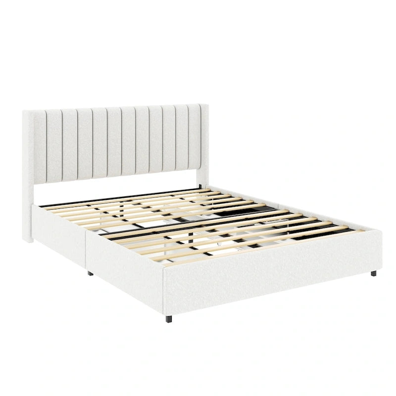Lilium Ivory Boucle Upholstered Queen Platform Bed with Drawers by Christopher Knight Home