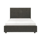 Cady California King Bed, Tufted Upholstered Headboard, Gray Solid Wood