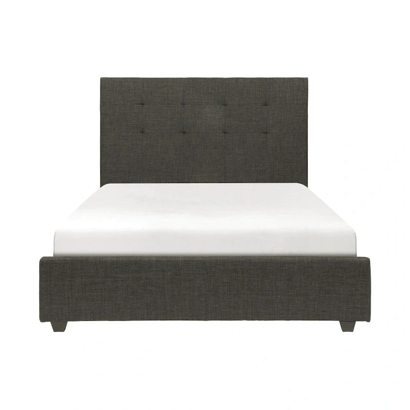 Cady California King Bed, Tufted Upholstered Headboard, Gray Solid Wood