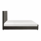 Cady California King Bed, Tufted Upholstered Headboard, Gray Solid Wood