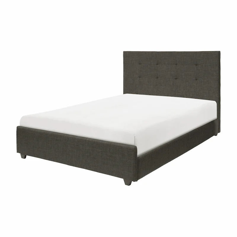 Cady California King Bed, Tufted Upholstered Headboard, Gray Solid Wood