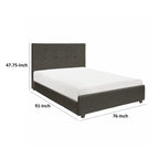 Cady California King Bed, Tufted Upholstered Headboard, Gray Solid Wood