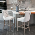 Modern Velvet Upholstered Barstools Bar Chairs with Button Tufted Decoration,Wooden Legs,Chrome Nailhead Trim, Set of 2