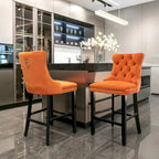 Modern Velvet Upholstered Barstools Bar Chairs with Button Tufted Decoration,Wooden Legs,Chrome Nailhead Trim, Set of 2