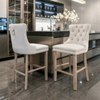 Modern Velvet Upholstered Barstools Bar Chairs with Button Tufted Decoration,Wooden Legs,Chrome Nailhead Trim, Set of 2