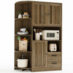 Farmhouse Kitchen Storage Cabinet with Doors and Open Shelves, Buffet Sideboard with Microwave Shelves and Drawers