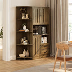 Farmhouse Kitchen Storage Cabinet with Doors and Open Shelves, Buffet Sideboard with Microwave Shelves and Drawers