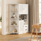 Farmhouse Kitchen Storage Cabinet with Doors and Open Shelves, Buffet Sideboard with Microwave Shelves and Drawers