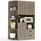 Farmhouse Kitchen Storage Cabinet with Doors and Open Shelves, Buffet Sideboard with Microwave Shelves and Drawers