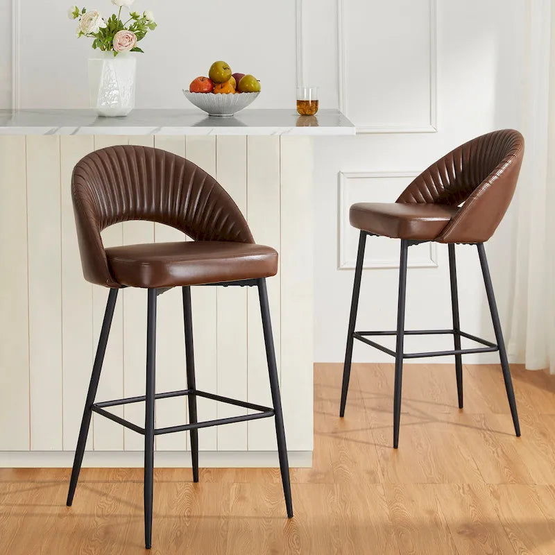 Glitzhome Modern Quilted Leatherette Tapered Legs Bar Stools Set of 4 or 6