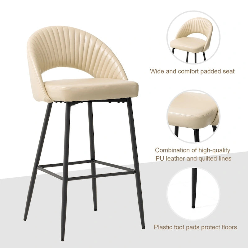 Glitzhome Modern Quilted Leatherette Tapered Legs Bar Stools Set of 4 or 6