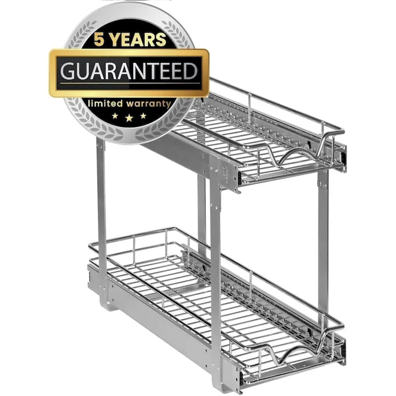 Hold N Storage Pull Out Cabinet Organizer 2 Tier  Heavy Duty Metal with Lifetime Limited Warranty - Anti Rust Chrome Finish