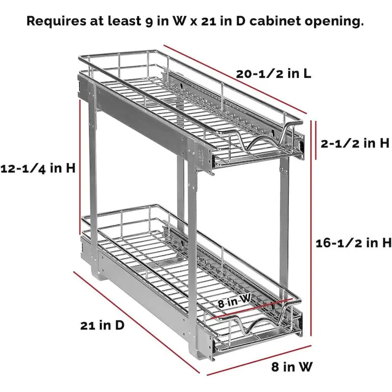 Hold N Storage Pull Out Cabinet Organizer 2 Tier  Heavy Duty Metal with Lifetime Limited Warranty - Anti Rust Chrome Finish