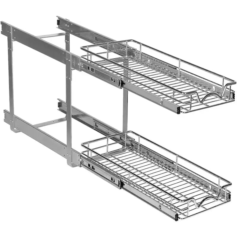 Hold N Storage Pull Out Cabinet Organizer 2 Tier  Heavy Duty Metal with Lifetime Limited Warranty - Anti Rust Chrome Finish
