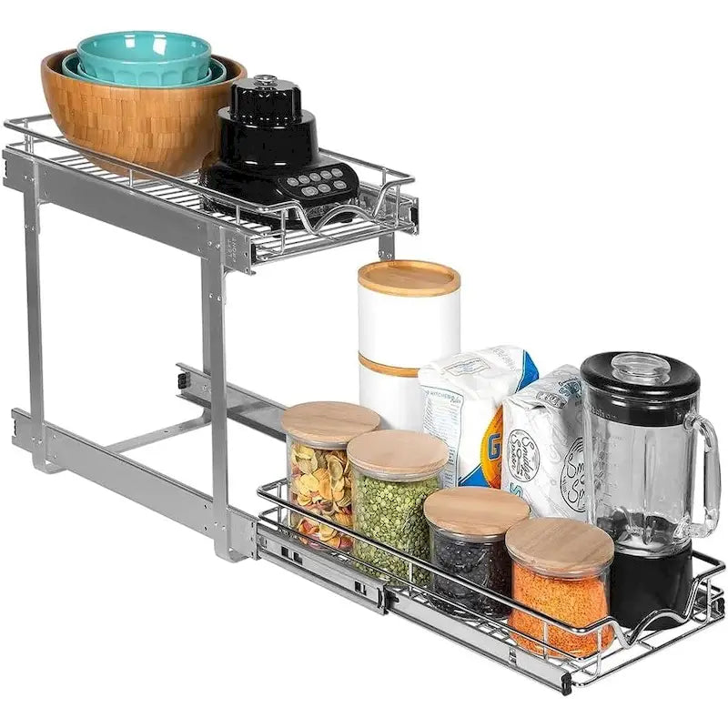 Hold N Storage Pull Out Cabinet Organizer 2 Tier  Heavy Duty Metal with Lifetime Limited Warranty - Anti Rust Chrome Finish