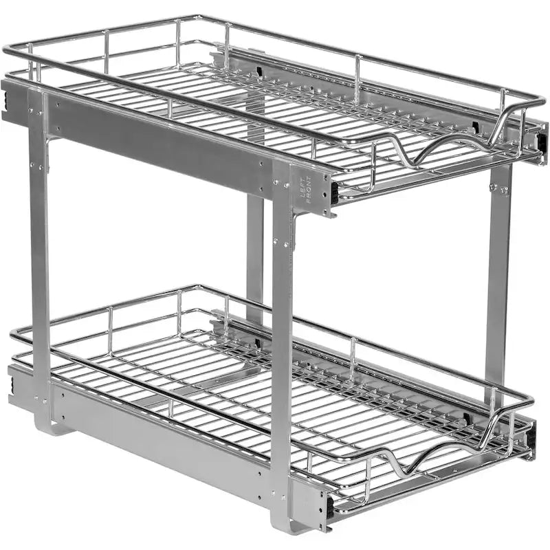 Hold N Storage Pull Out Cabinet Organizer 2 Tier  Heavy Duty Metal with Lifetime Limited Warranty - Anti Rust Chrome Finish