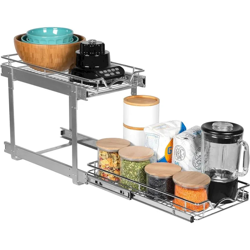 Hold N Storage Pull Out Cabinet Organizer 2 Tier  Heavy Duty Metal with Lifetime Limited Warranty - Anti Rust Chrome Finish