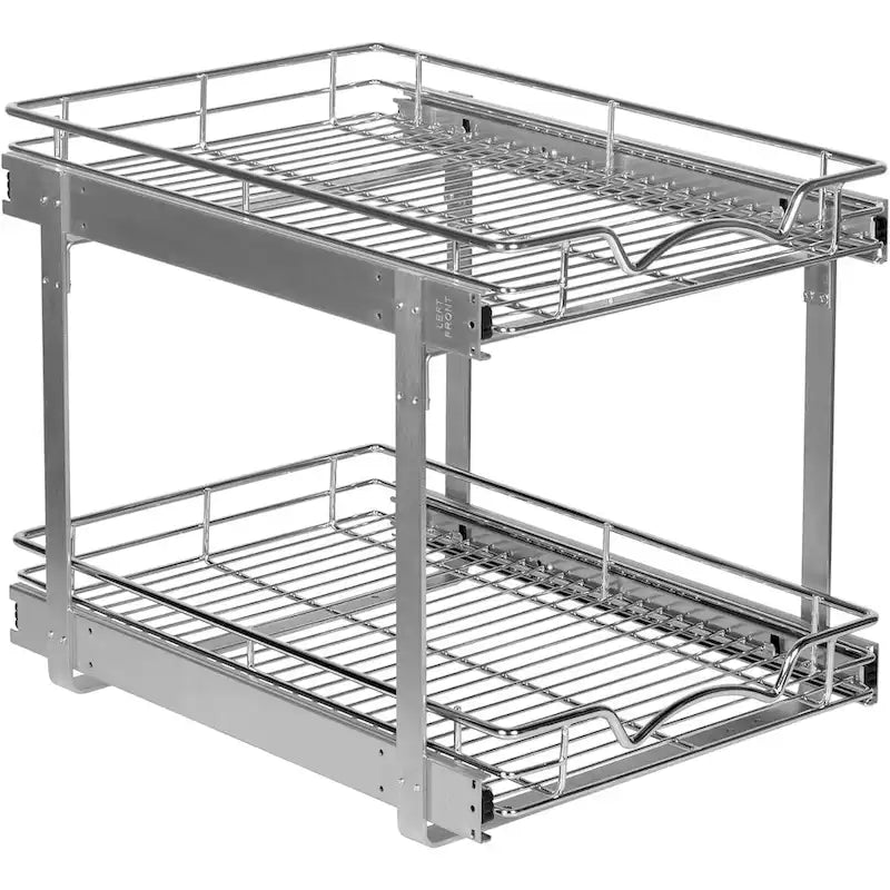 Hold N Storage Pull Out Cabinet Organizer 2 Tier  Heavy Duty Metal with Lifetime Limited Warranty - Anti Rust Chrome Finish