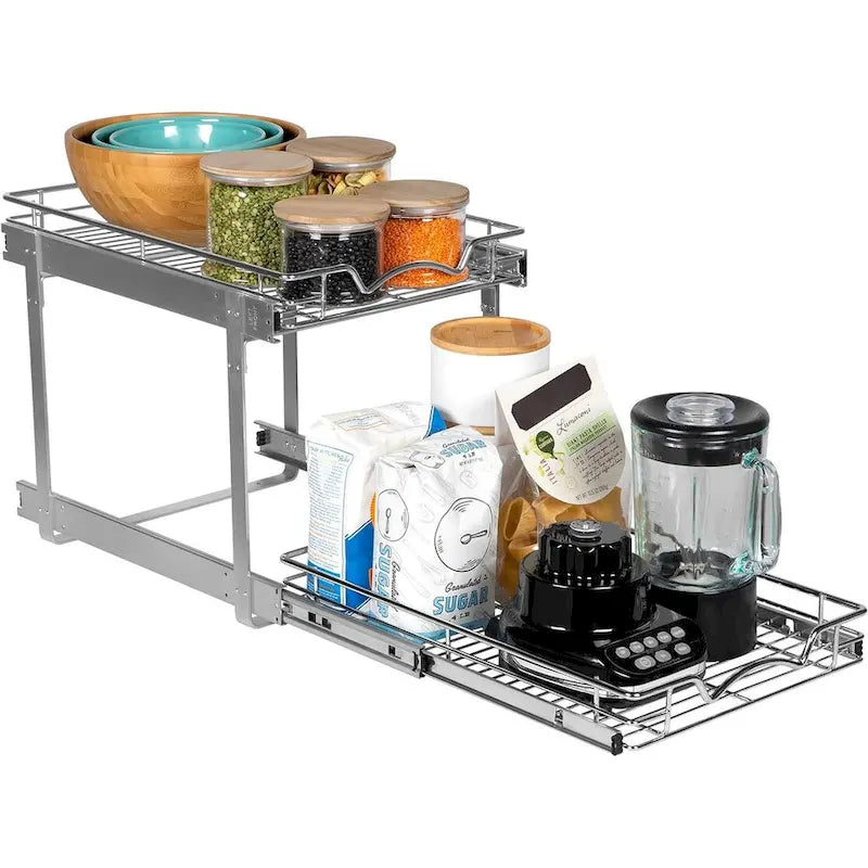 Hold N Storage Pull Out Cabinet Organizer 2 Tier  Heavy Duty Metal with Lifetime Limited Warranty - Anti Rust Chrome Finish
