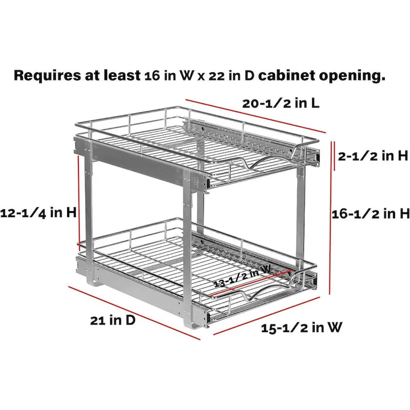 Hold N Storage Pull Out Cabinet Organizer 2 Tier  Heavy Duty Metal with Lifetime Limited Warranty - Anti Rust Chrome Finish