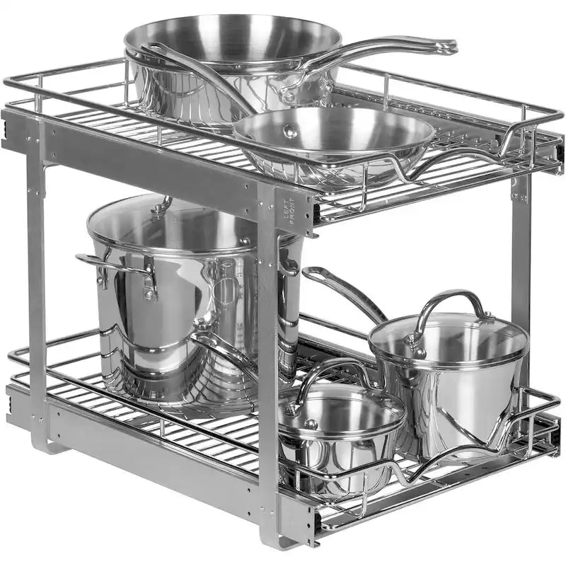 Hold N Storage Pull Out Cabinet Organizer 2 Tier  Heavy Duty Metal with Lifetime Limited Warranty - Anti Rust Chrome Finish