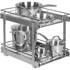 Hold N Storage Pull Out Cabinet Organizer 2 Tier  Heavy Duty Metal with Lifetime Limited Warranty - Anti Rust Chrome Finish