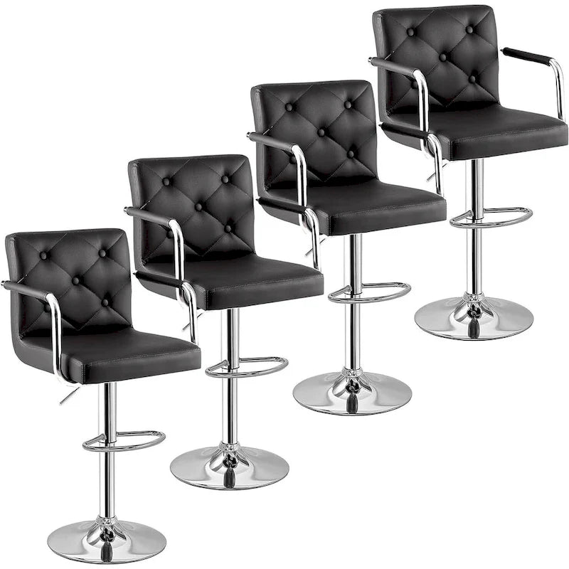 Javlergo Adjustable Height Swivel Bar Stools PU Leather with Back and Armrest, Set of 4 Barstools