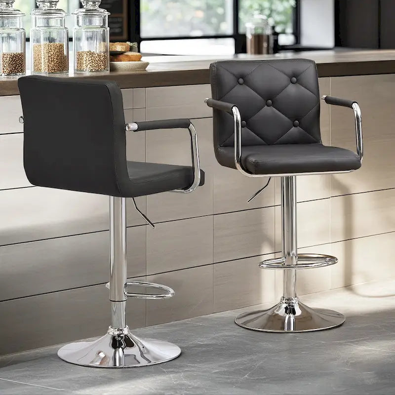 Javlergo Adjustable Height Swivel Bar Stools PU Leather with Back and Armrest, Set of 4 Barstools