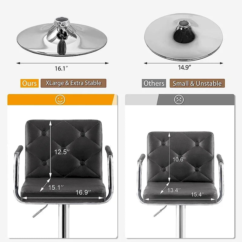 Javlergo Adjustable Height Swivel Bar Stools PU Leather with Back and Armrest, Set of 4 Barstools