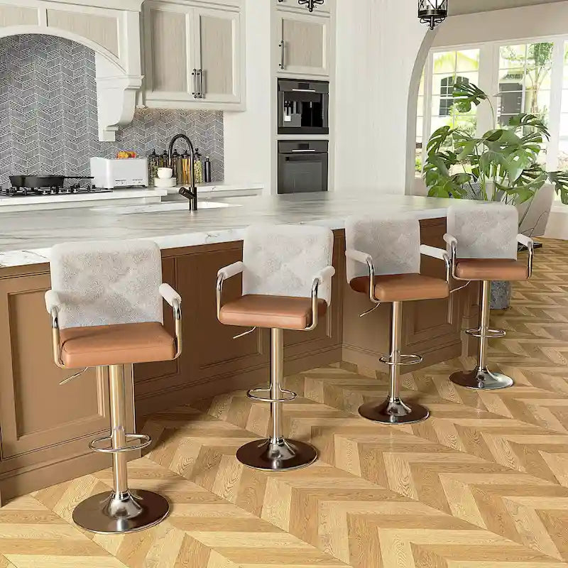 Javlergo Adjustable Height Swivel Bar Stools PU Leather with Back and Armrest, Set of 4 Barstools
