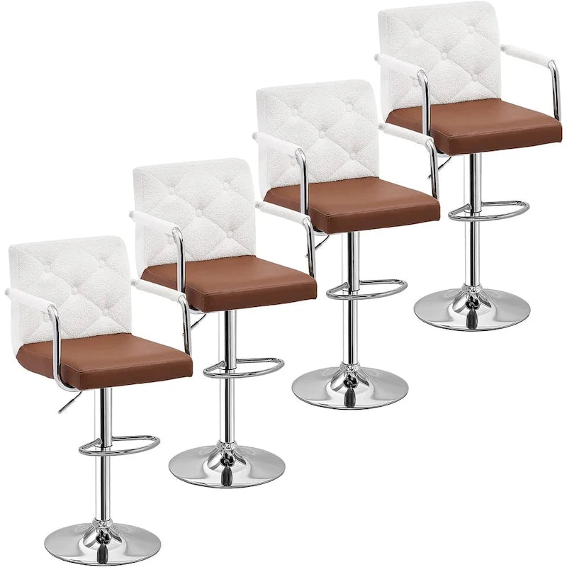 Javlergo Adjustable Height Swivel Bar Stools PU Leather with Back and Armrest, Set of 4 Barstools