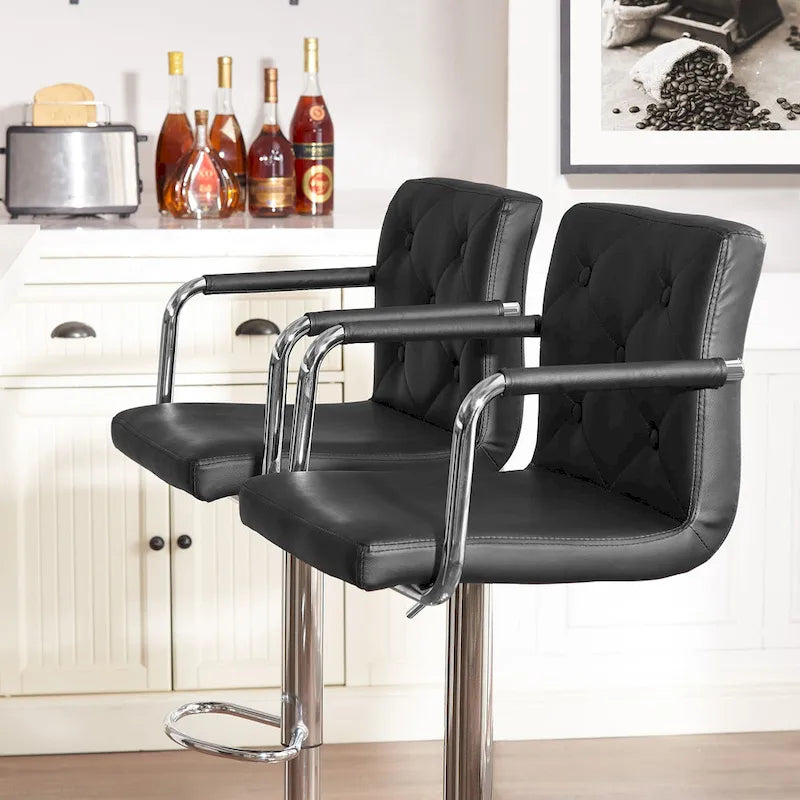 Javlergo Adjustable Height Swivel Bar Stools PU Leather with Back and Armrest, Set of 4 Barstools