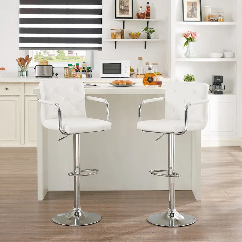 Javlergo Adjustable Height Swivel Bar Stools PU Leather with Back and Armrest, Set of 4 Barstools