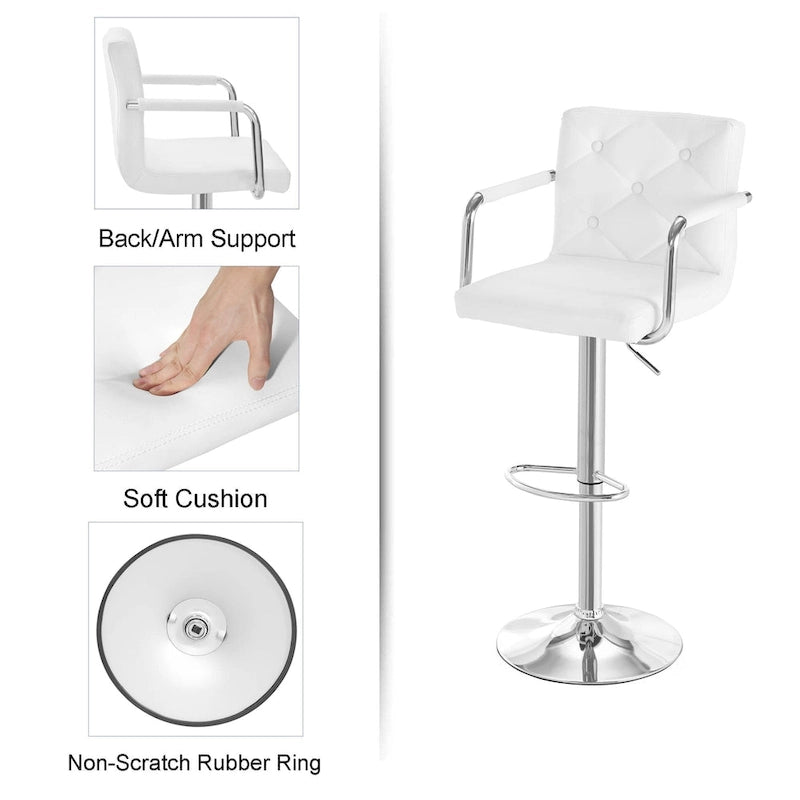 Javlergo Adjustable Height Swivel Bar Stools PU Leather with Back and Armrest, Set of 4 Barstools